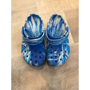 Crocs Kids' Classic Marbled Clog – Blue/White – Size Junior 2 (J2)
